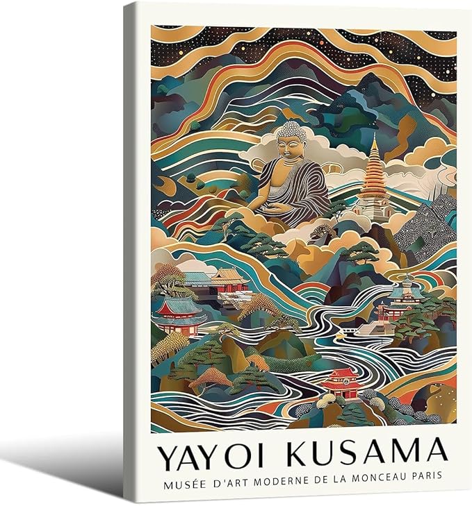 Yayoi Kusama Framed Wall Art Vintage Japanese Poster 24X36 in Abstract Buddha by Heltrappe
