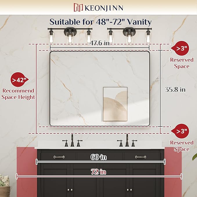Keonjinn Gold Bathroom Vanity Mirror 48 x 36 Inch Large Rounded Rectangle - Image 9