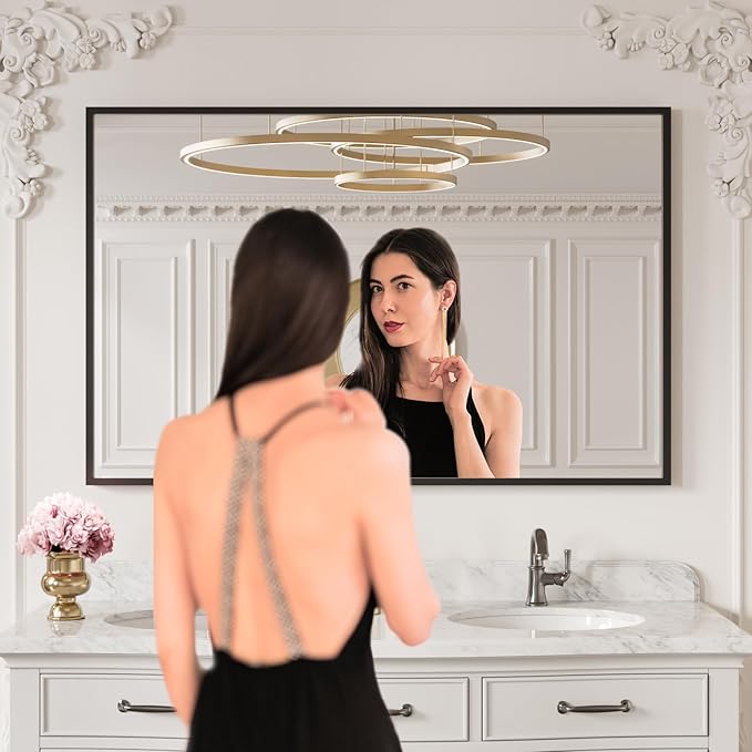 LOAAO 50"X30" Black Rectangle Bathroom Mirror Wall, Matte Black Aluminum Alloy - Image 2