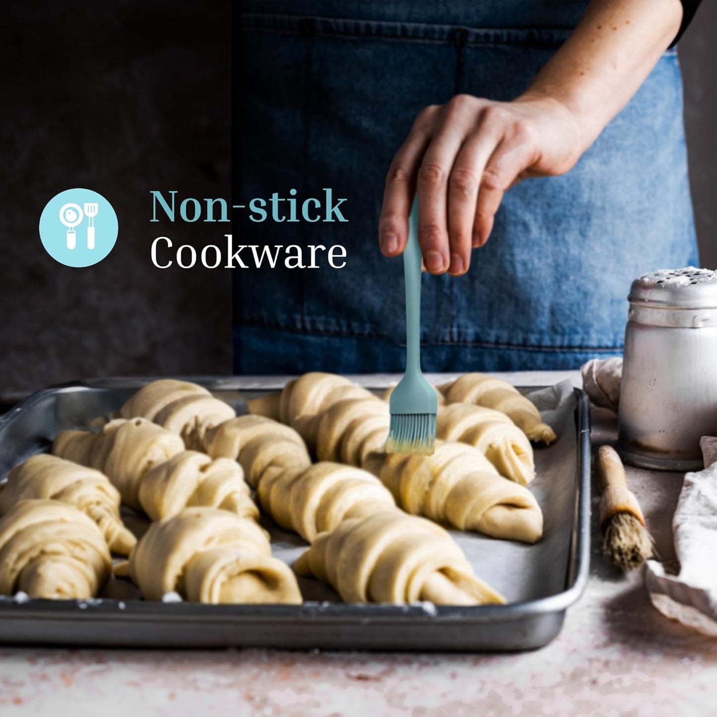 Silicone Pastry Brush Set – 2-Piece Set of Basting Brushes for Cuisine and BBQ – Kitchen Tools and Accessories with Comfortable Handles, Heat-Resistant Utensils for Cooking & Baking – Pastel Blue