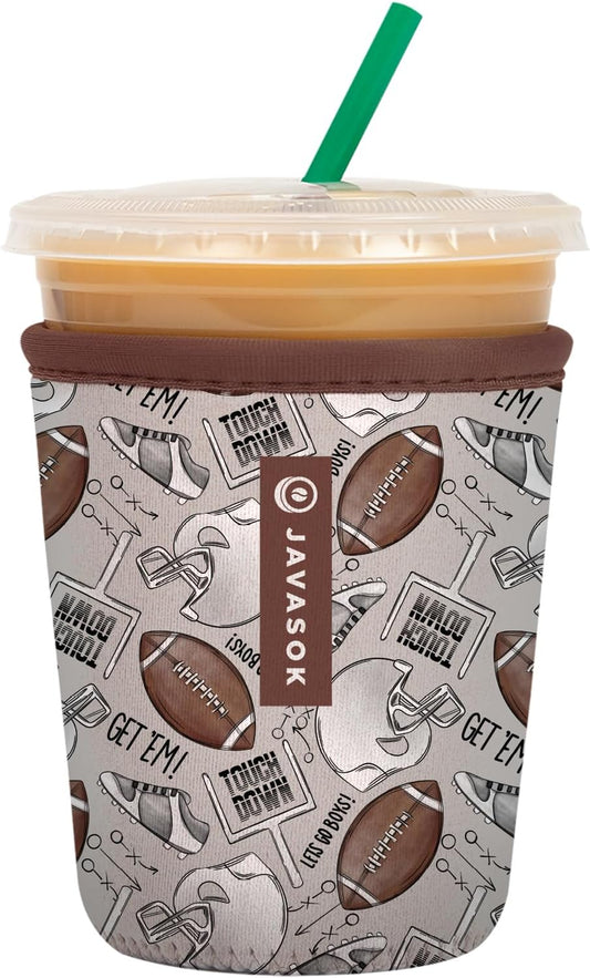 Sok It JavaSok Iced Coffee & Cold Soda Insulated Neoprene Cup Sleeve (Football, Small: 16-20oz)