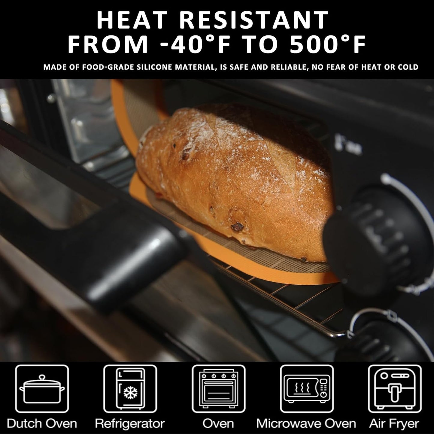 Silicone Bread Sling Oval and Round for Dutch Oven, KITMAL Non Stick Reusable Silicone Baking Mat with Long Handles Sourdough Bread Baking Supplies and Making Tools, Orange