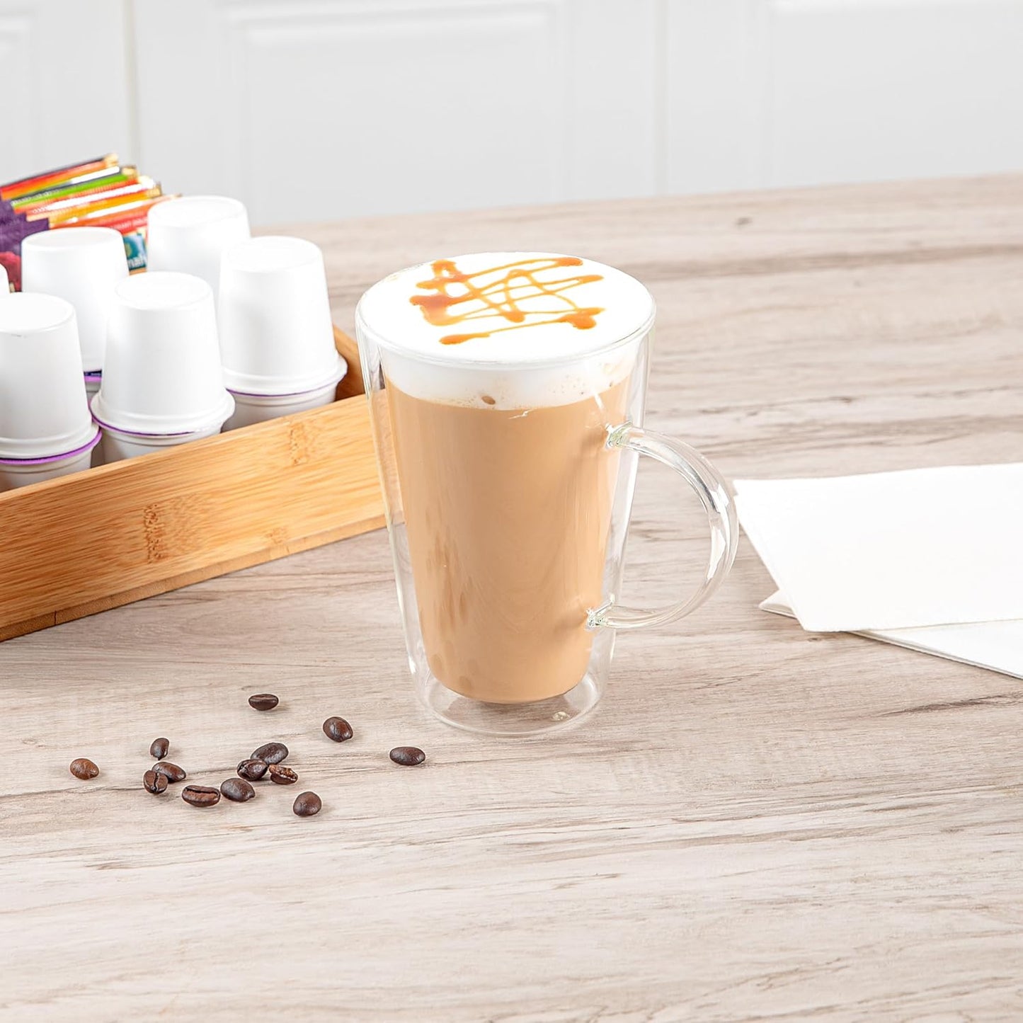 Restaurantware-Forma Professional 13.5 oz Double Wall Glass Mugs, 2 Insulated Coffee Mugs With Handle - Dishwashable, Reusable, Clear Glass Beverage Cups, Freezable, For Hot Or Cold Beverages