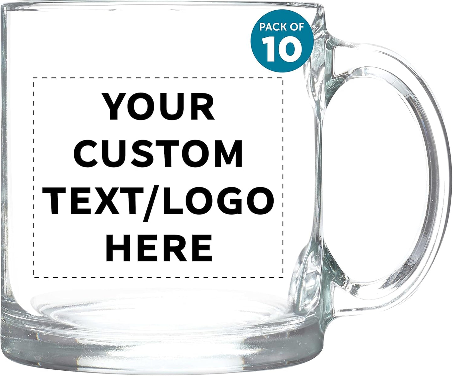 Custom Libbey Clear Glass Coffee Mugs 13 oz. Set of 10, Personalized Bulk Pack - Perfect for Coffee, Tea, Espresso, Hot Cocoa, Other Beverages - Clear Bottom