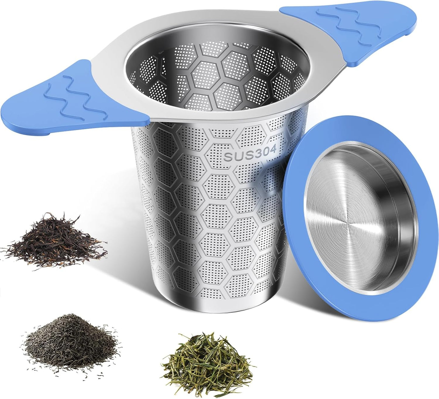 Tea Infuser for Loose Leaf Tea,18/8 Stainless Steel Tea Infuser with Heat Proof Silicone Handles,Extra Fine Mesh Tea Strainers Filter Fine Tea Leaves Effectively,Fits TeaPots/Mugs -Blue