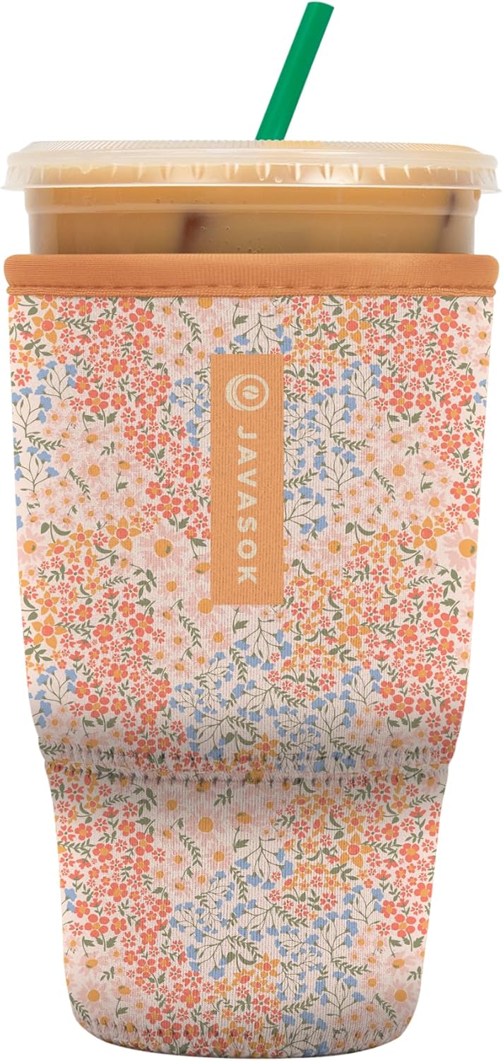 Sok It JavaSok Iced Coffee & Cold Soda Insulated Neoprene Cup Sleeve (Dainty Florals, Large: 30-32oz)
