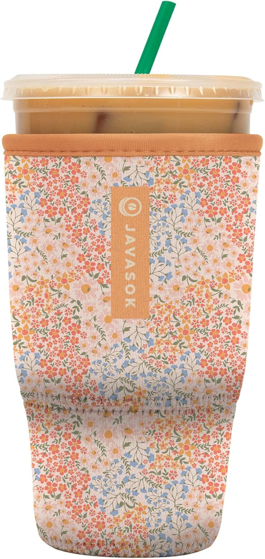 Sok It JavaSok Iced Coffee & Cold Soda Insulated Neoprene Cup Sleeve (Dainty Florals, Large: 30-32oz)