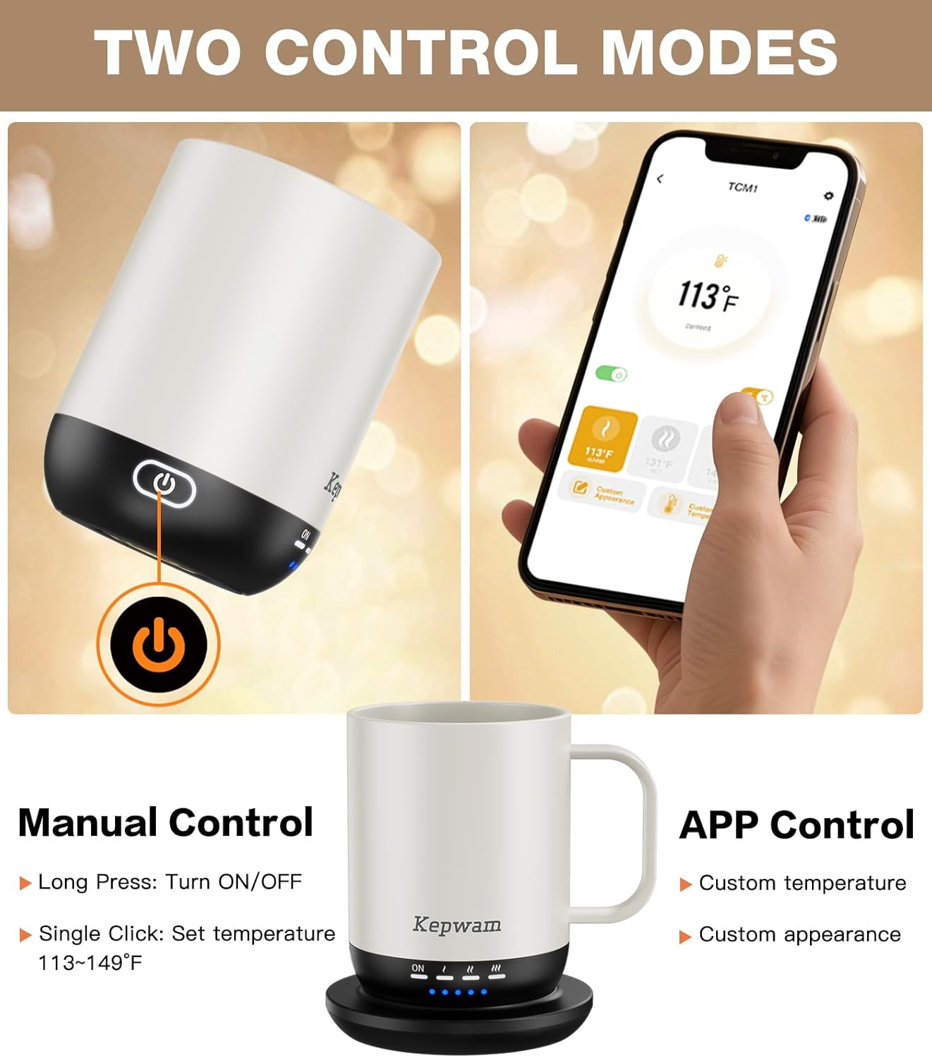 Heated Coffee Mug T1-14oz Fast Heating & Longer Battery Life Self Heating Coffee Mug Hot to 149℉ - Touch & App Controlled Mug Coffee and Hot Beverage Warmer, Gifts for Women and Men