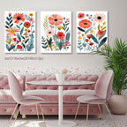 KISSFOX Framed Colorful Wildflower Canvas Wall Art Set Of 3 Flowers Pictures - Image 2