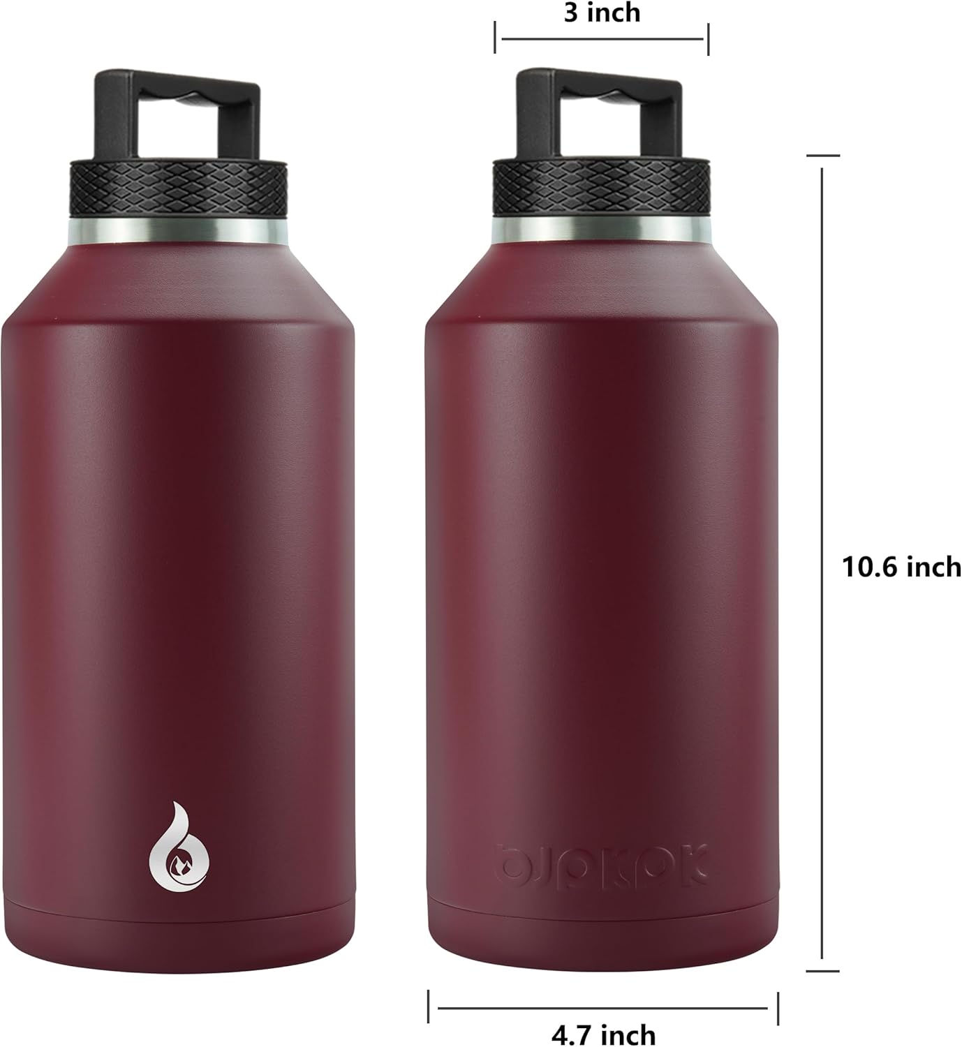 BJPKPK Half Gallon Water Bottle Insulated, Dishwasher Safe 64 oz Water Bottle with Handle, Leakproof BPA Free Water Jug, Large Stainless Steel Water Bottle for Sports, Brick Red