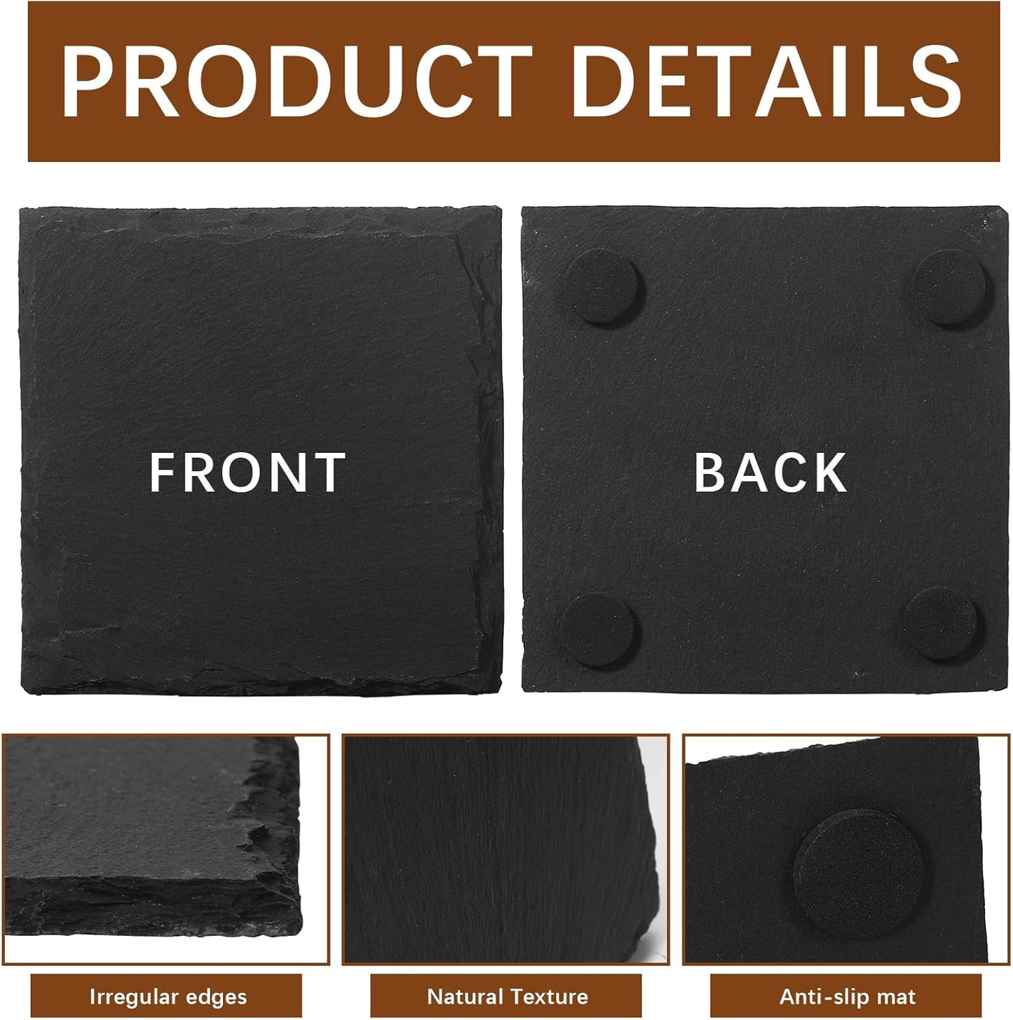 60 PCS Slate Coasters Black Square 4 Inch Bulk Rock, Blank Laser Engraving, Scratch Resistant Bottom, Home Office Kitchen Gift Wedding Bar Party (60 PCS Square Coasters)