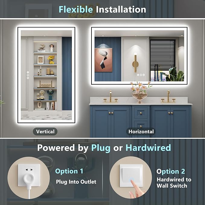 68x38 Black Framed LED Bathroom Mirror - Image 8