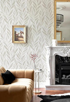 Safiyya 787"x17.3" Boho Peel and Stick Wallpaper Beige and White Wallpaper Leaf - Image 4