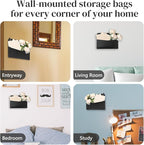 3 PCS Wall Mount PU Leather Mail Holder Black Faux Leather Letter Holder 2 Ring - Image 4