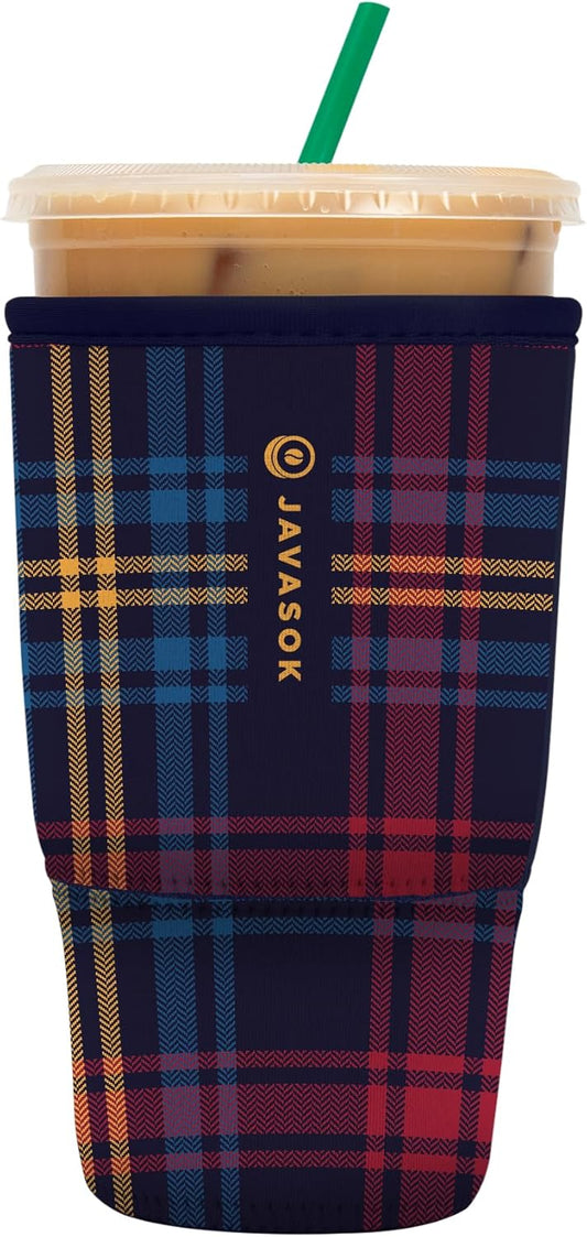 Sok It JavaSok Iced Coffee & Cold Soda Insulated Neoprene Cup Sleeve (Tartan Royale, Large: 30-32oz)