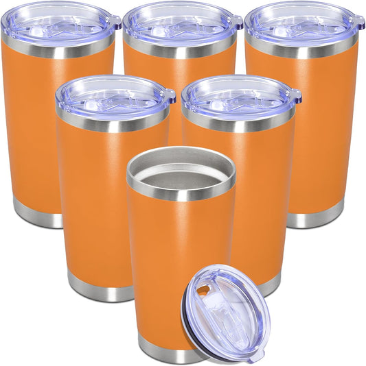 20 oz Tumbler with lid Double Wall Vacuum Insulated Tumblers Stainless Steel Coffee Mug Travel Coffee Tumbler Powder Coated Tumbler Cup Keep Hot&Cold - (Orange 6 Pack)