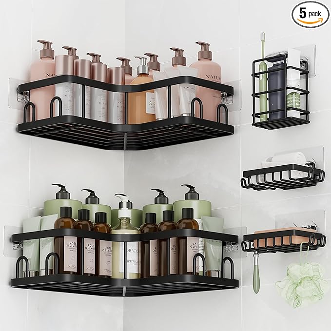 Veken Corner Shower Caddy 5-Pack, Advanced Rustproof Design, No Drilling by Veken