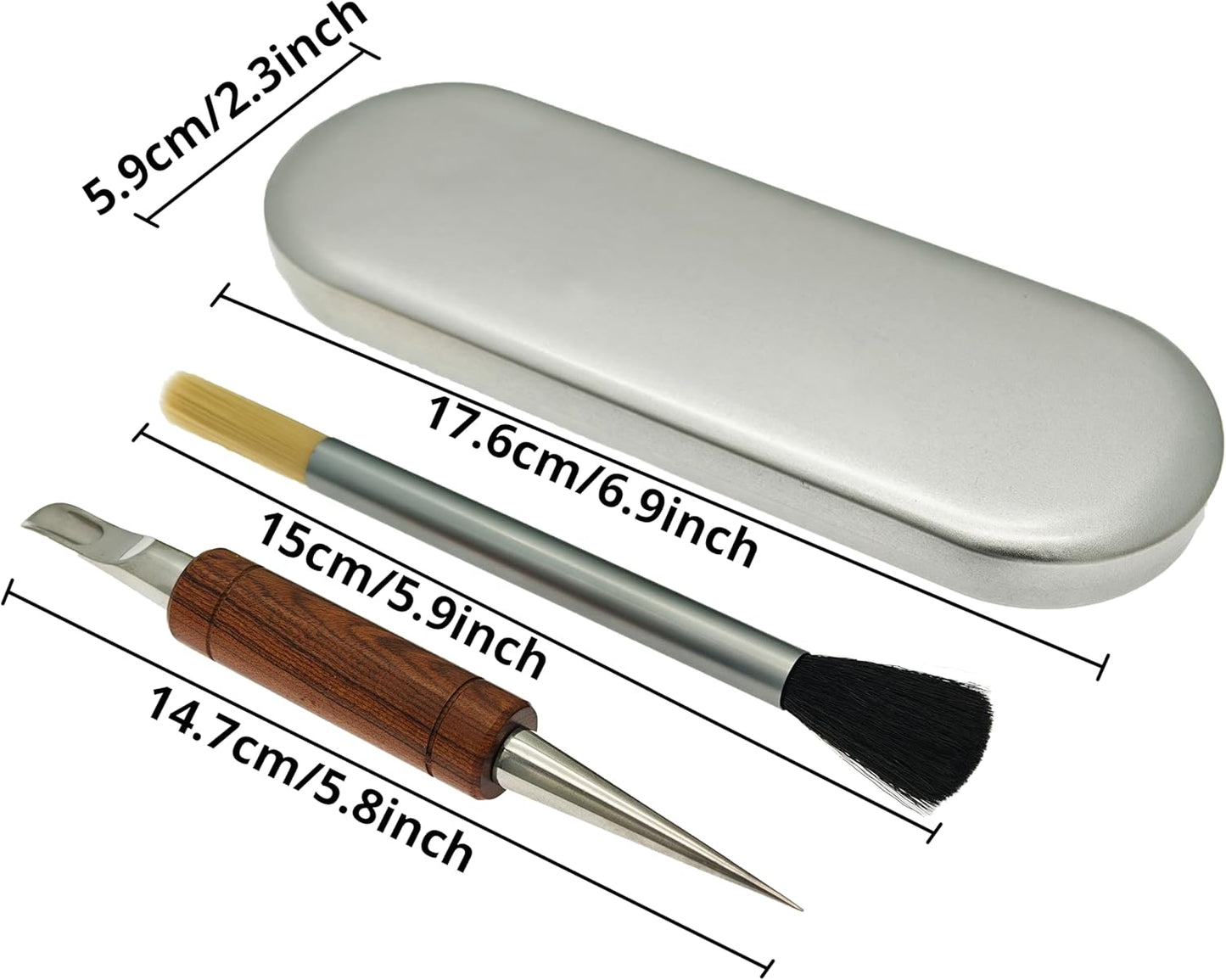 Coffee Art Pen Set for Baristas, Wooden Coffee Drawing Tool for Latte, Cappuccino, Macchiato, Espresso Milk Foam Design Pen, Premium Accessories Set with Coffee Brush and Stainless Steel Case (Silver)