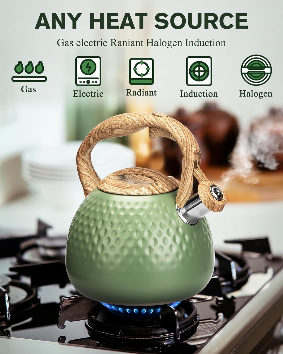 Tea Kettle Stovetops, 2.5 Quart Food Grade Stainless Steel Water kettles for Stove Top Teatop with Anti-hot Ergonomic Handle,Suitable for All Heat Sources