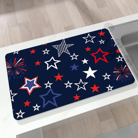 Dish Drying Mat 16" X 24", Super Absorbent & Cuttable Coffee Mats for Countertop, Kitchen Counter Mat Fits Under Coffee Maker or Machine, Hide Stain Drying Pad for Dish Drying Rack, B Stars Freworks