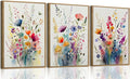 KISSFOX 3 Piece Colorful Wildflower Botanical Framed Wall Art Watercolor Floral by KISSFOX