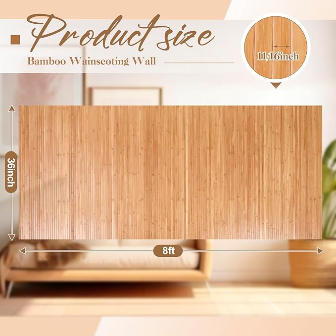 Juexica 2 Pcs Natural Bamboo Wall Panel 36 x 96 Inch Bamboo Covering Renewable - Image 2