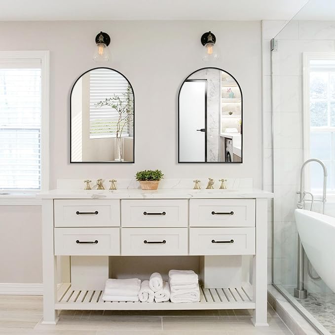 24" x 32" Black Arched Mirror, Arch Wall Mirror, Metal Frame Black Bathroom - Image 5
