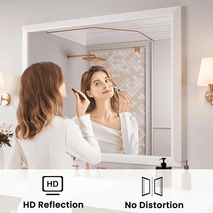 Amorho Bathroom Mirror, 44x36 Inch White Framed Bathroom Mirrors - Image 2