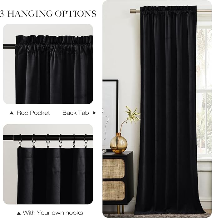 NICETOWN Black 192 inch Long Velvet Curtains - Image 7