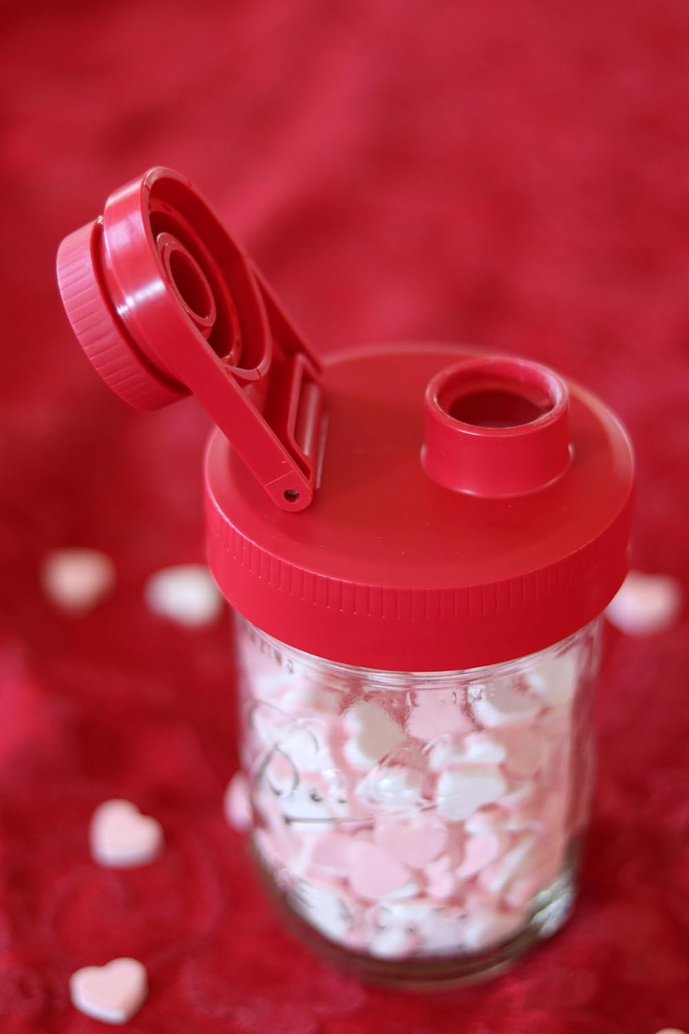 Brewing America Creamer Jar with Pouring Lid and 1 Pint (16 oz) Azure Mason Jar, Red Wide Mouth Pour Lid for Milk, Sugar, and Cream, 1-Pack