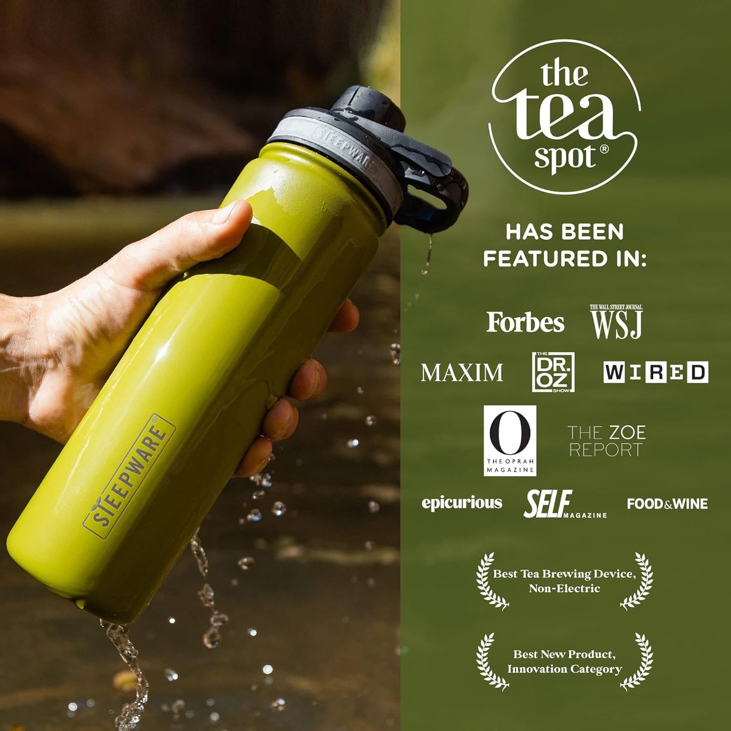 The Tea Spot Steepware Tea Tumbler,Tea Thermos, 22oz, Fog Grey- Travel Bottle with Tea Infuser for Loose Leaf Tea or Iced Coffee - Sleek Double-Walled Insulated Bottle