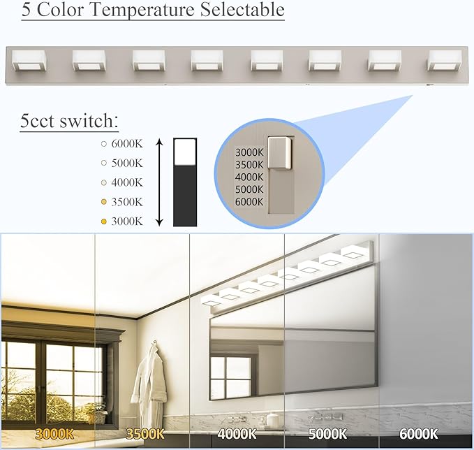 Ralbay 52inch Brushed Nickel Vanity Lights 8 Lights Dimmable 5 Color - Image 2