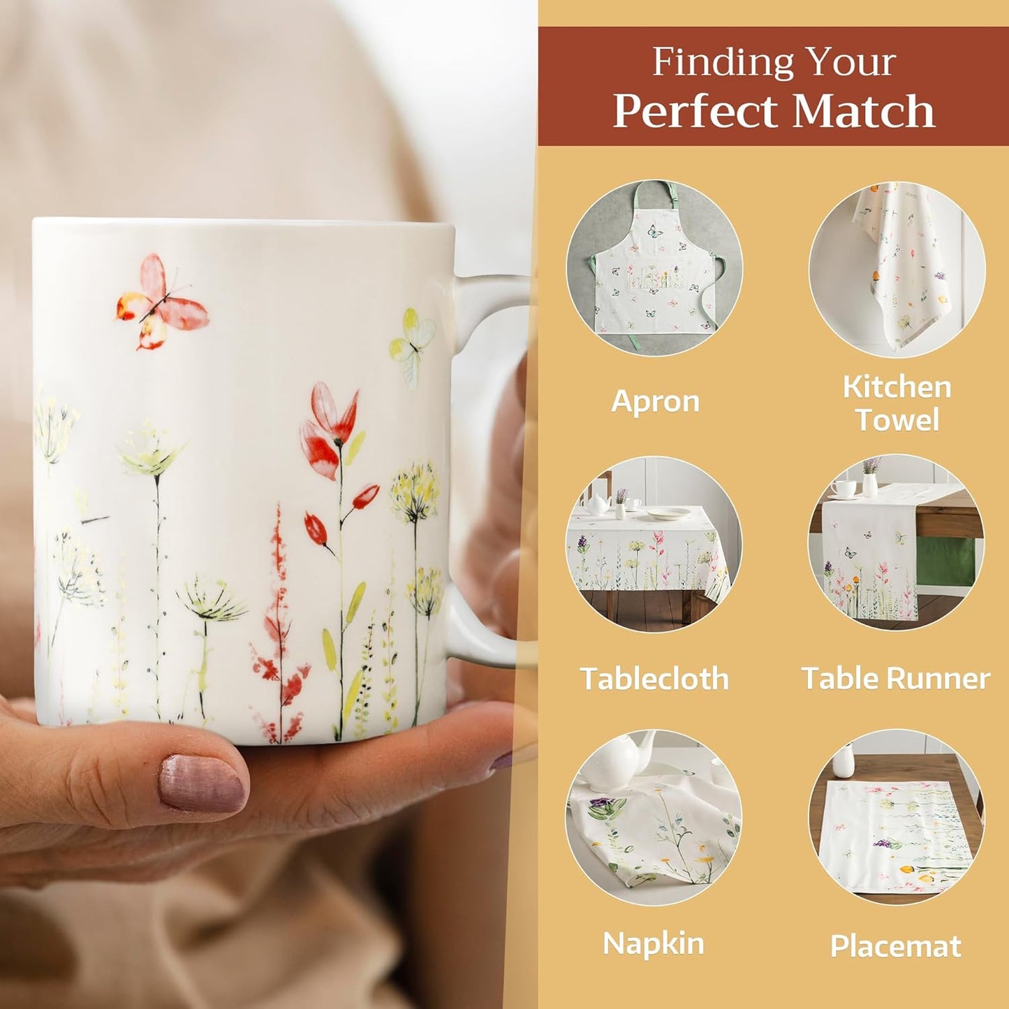 Maison d' Hermine Coffee Mug with Handles Fine Bone China Mugs Pack of One Tea Cups for Hot Beverages Cappuccino Latte Home Restaurant Office Perfect for Gift (Botanical Fresh - Meadow, 15 Ounce)