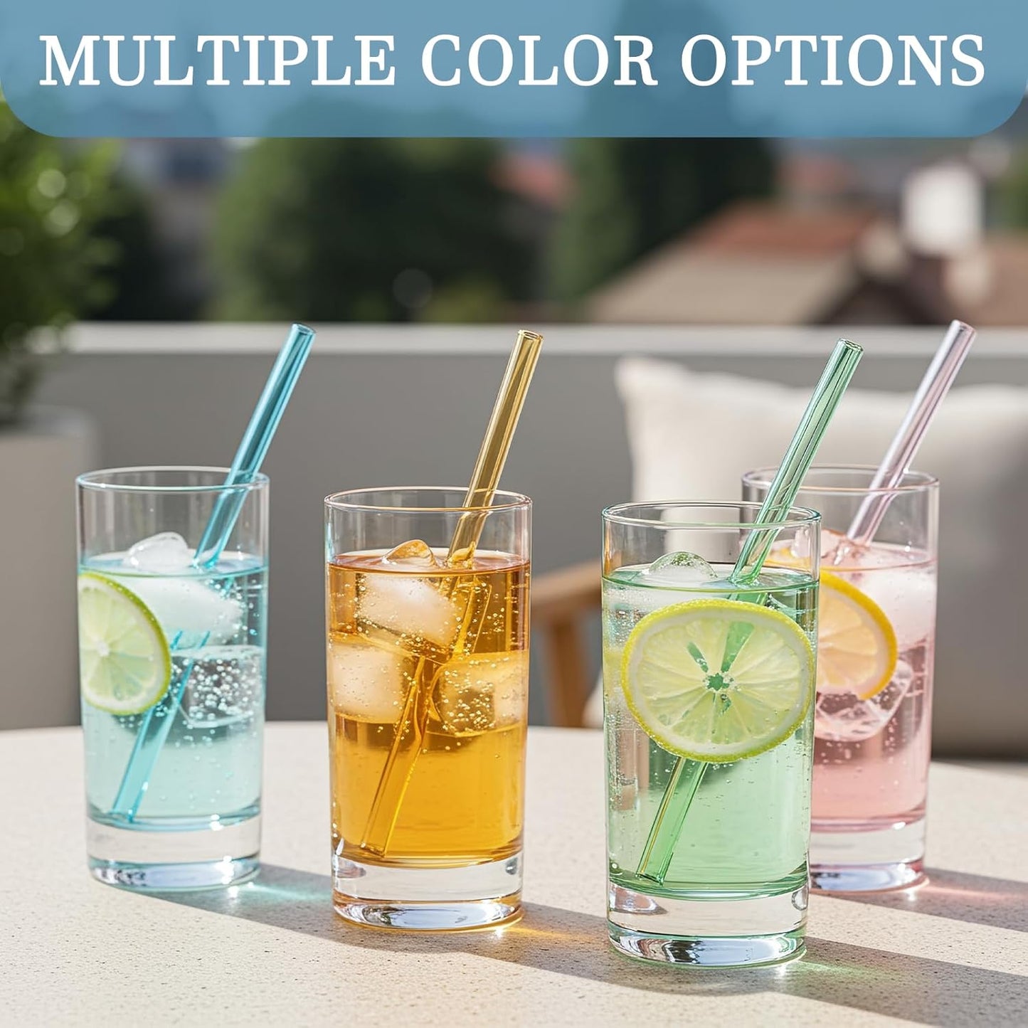 uxcell 4 Pcs Reusable Glass Drinking Straws, 7.87'' x 8 mm Reusable Straws Set with 4 Wave 1 Brush for Milkshakes Juice Coffee Milk Tea Cocktails, Midnight Cream Tone