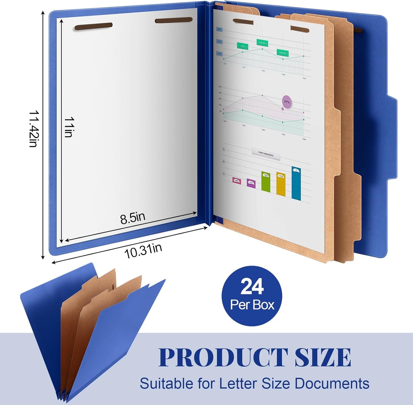 24 Pcs Classification Folders Letter Size Bulk - 2 Dividers Pressboard File Folder with 3.5 Inch Expansion, 2 Prongs Fastener, Heavy Duty Office File Organizer for Teacher Medical (Dark Blue)