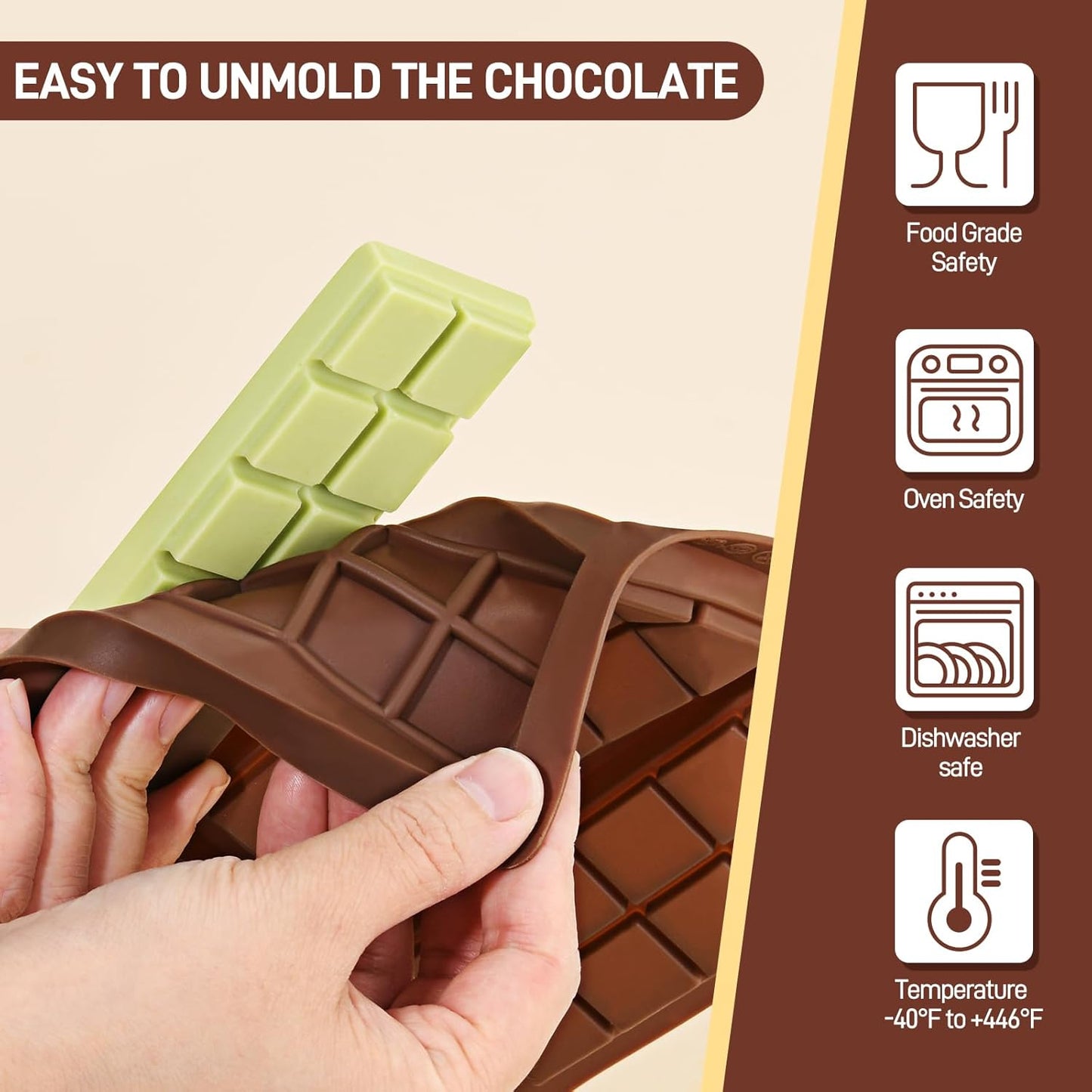2 Pcs Chocolate Molds Silicone, Deep Chocolate Bar Mold, Non-Stick Food Grade Chocolate Mold for Dubai Chocolate Bar Pistachio, Candy and Chocolate Making - 60 Square Shape
