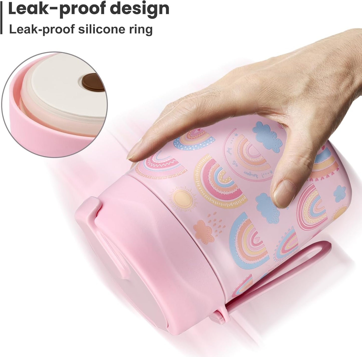 17oz Soup Thermo for Hot Food Kids,Insulated Food Jar with Spoon,Thermo Hot Food Lunch Container,Wide Mouth Leakproof Stainless Steel Lunch Box for School-Rainbow