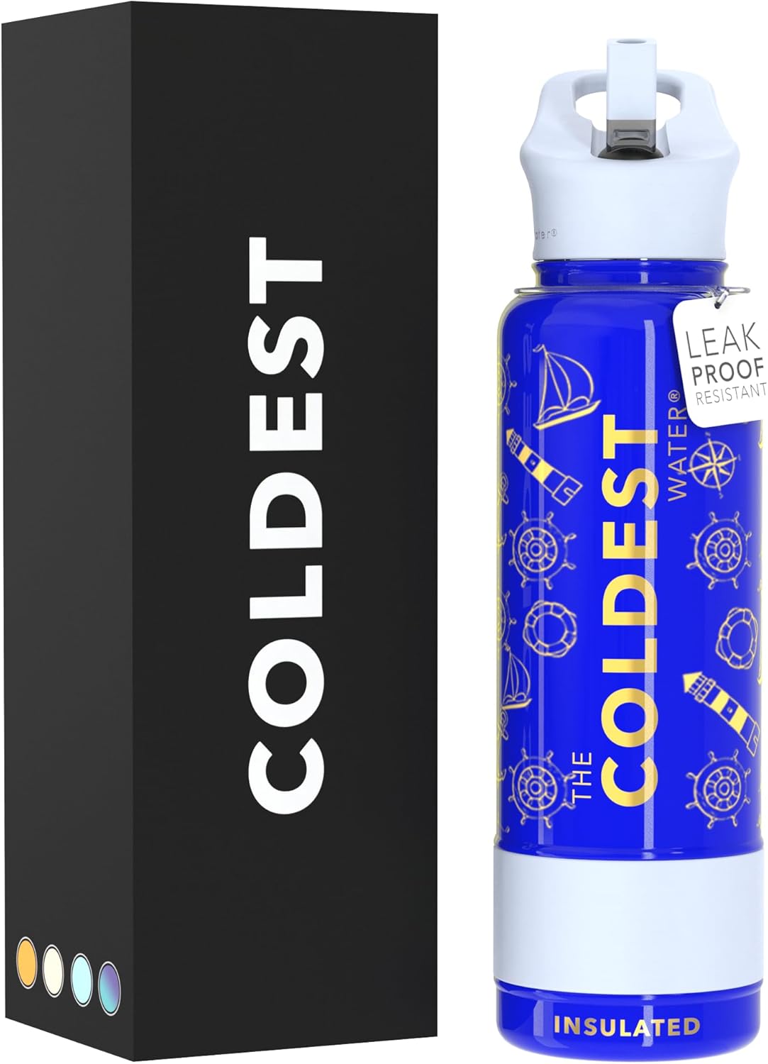 Coldest Insulated Water Bottle with Straw Lid - Stainless Steel Metal Insulated Bottle for Men & Women (Captain Blue, 40 oz)