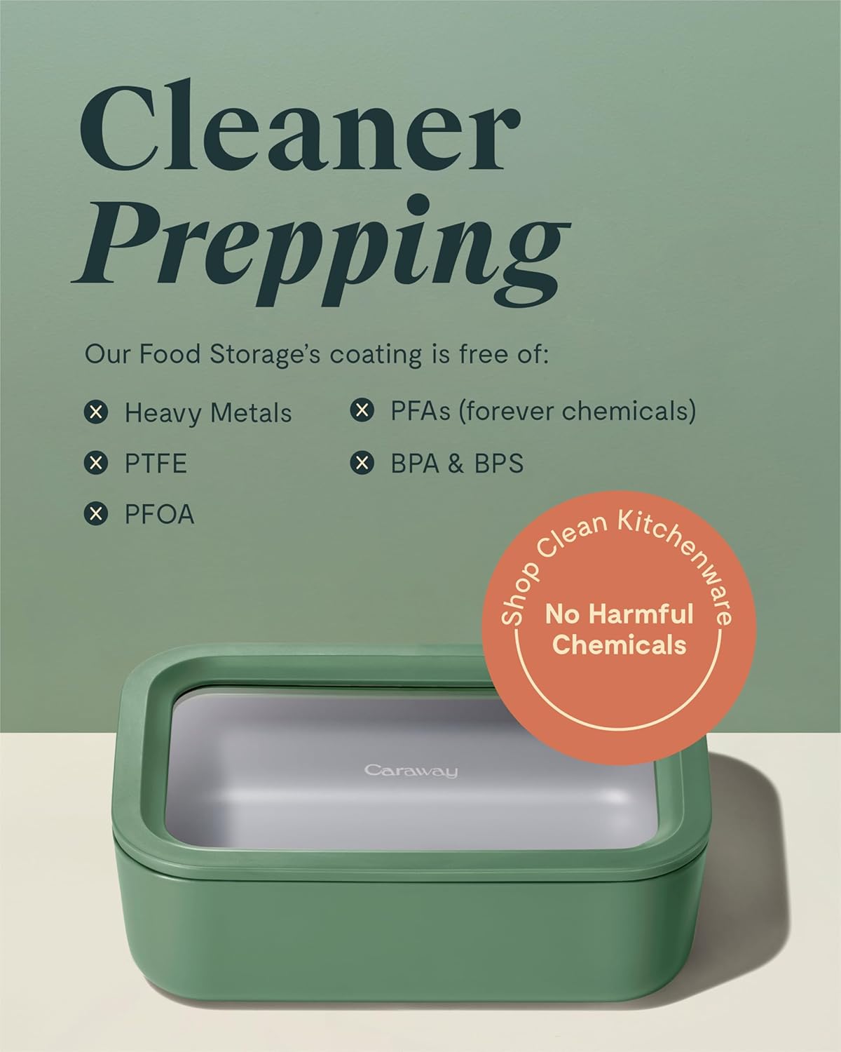 Caraway 2pc Glass Food Storage Set - 6.6 Cup Food Containers (2) - Ceramic Coated - Non Toxic, Non Stick Lunch Box with Lids. Dishwasher, Oven, & Microwave Safe - Mist