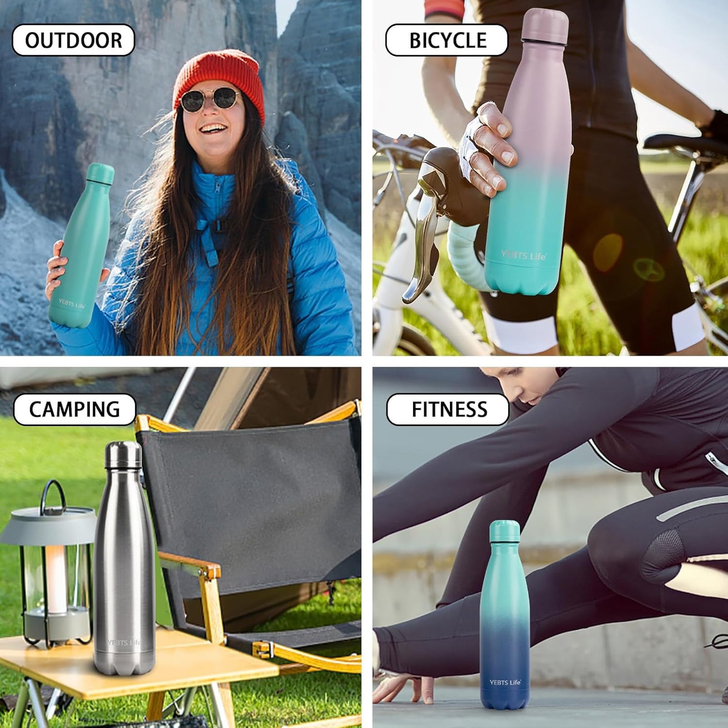 Insulated Water Bottle, 2 Pack-17oz Stainless Steel Water Bottles with straw lid, Metal Sports Water Bottles for Boys,Girls, Double Wall Vacuum BPA-Free Flask for School, Sports & Travel-Silver