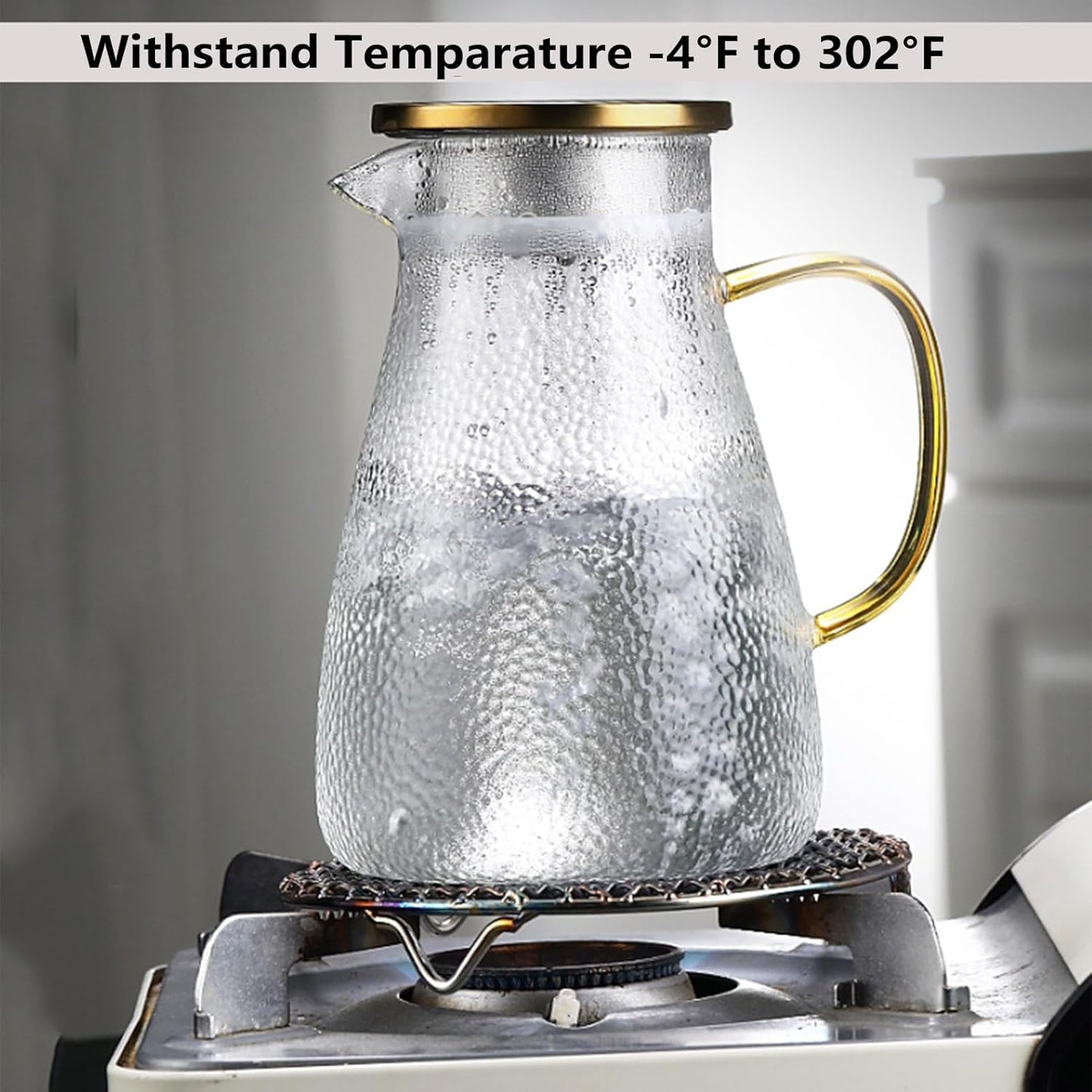 Xrrxy 2L/68oz Water Pitcher Glass Pitcher with Lid and Handle, Heat/Cold Resistant Borosilicate Glass Water Carafe for Coffee, Lemonade, Iced Tea,Beverage, Water Glass Jug