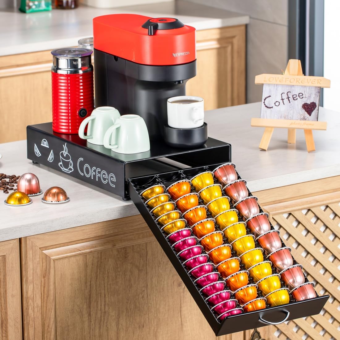 FlagShip for Vertuo Pod Holder Coffee Pod Storage for Nespresso Pod Organizer Black Metal Fits All Size Vertuo Pods