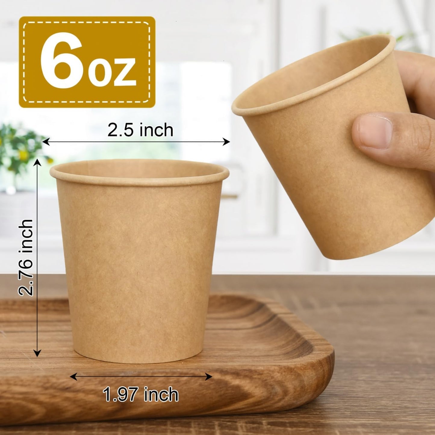 6 oz Kraft Paper Cups - 500 Pcs Disposable Paper Cups Hot Cold Beverage Drinking Cup for Coffee, Water, Tea, Juice, Espresso & Cortado