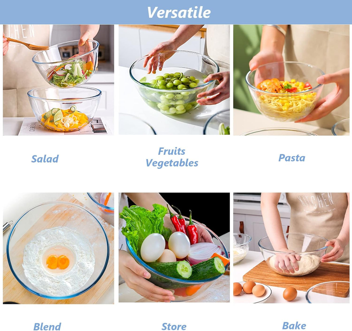 WhiteRhino Glass Mixing Bowls Glass Bowls with Lids Set(4.5QT,2.7QT, 1.1QT),Large Salad Bowls,glass mixing bowl Space-Saving Nesting Storage bowls for Cooking,Baking,Prepping,Dishwasher Safe