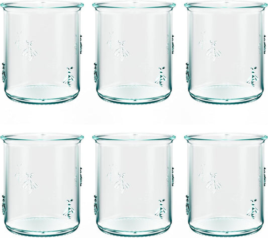 Amici Home Regina DOF Glass | 12 Oz | Italian Made, Recycled Green Glass | Drinking Glass with Embossed Bee Design for Water, Juice, Iced Tea, Cocktails (Set of 6)