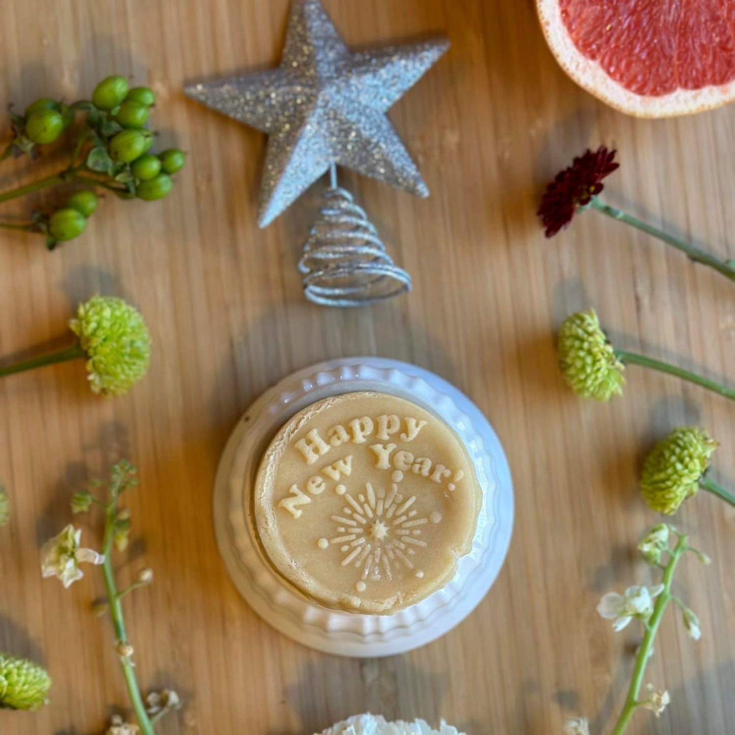 Wood Cookie Stamp, 2.5 Inch (Happy New Year CS-107)