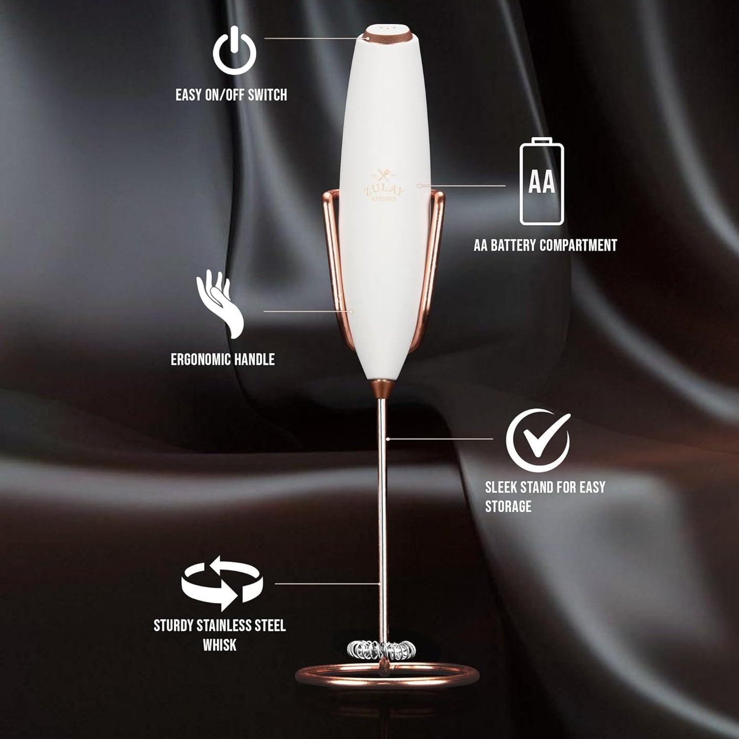 Zulay Kitchen Executive Series Luxury Gift Milk Frother with 4 Duracell Batteries – Handheld Electric Foam Maker for Coffee, Lattes & Hot Chocolate – Deluxe Finish, Ultimate Gift for Coffee Lovers