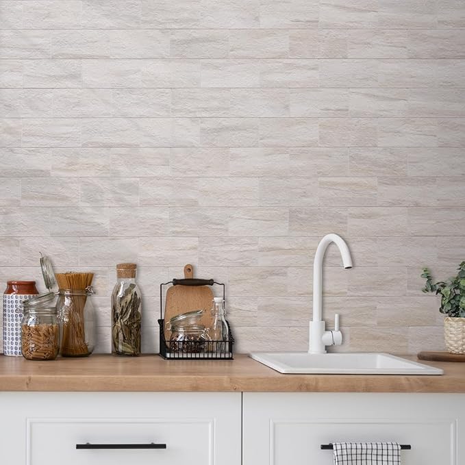 AULIGET 100-Piece Beige Slate Peel and Stick Backsplash Wall Tiles, Laundry Room - Image 2