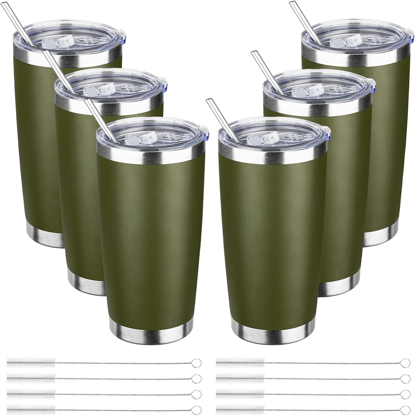 20oz Tumbler Bulk with Lid and Straw, Stainless Steel Double Wall Vacuum Insulated Travel Mug, Powder Coated Coffee Cups for Hot and Cold Drinks,Funny Gifts for Women Men(Navy Green,6)