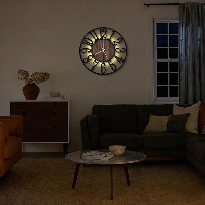 20'' Silent Wall Clock with Adjustable Night Light, Glow in The Dark Decorative - Image 7